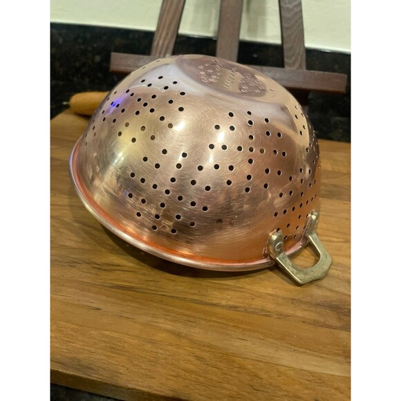Vintage ODI Copper 9" Colander Strainer Wood & Brass Handle - Picture 6 of 7